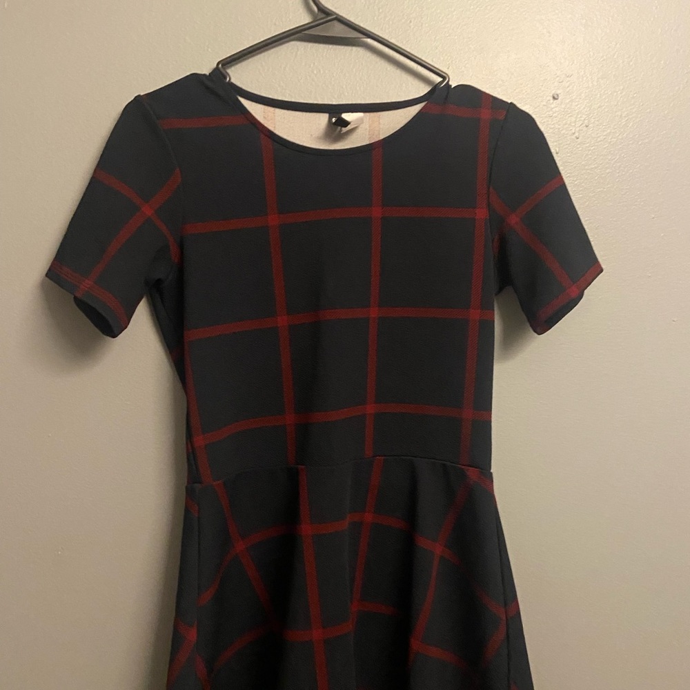 H&M Black and Red Checkered Mini Dress